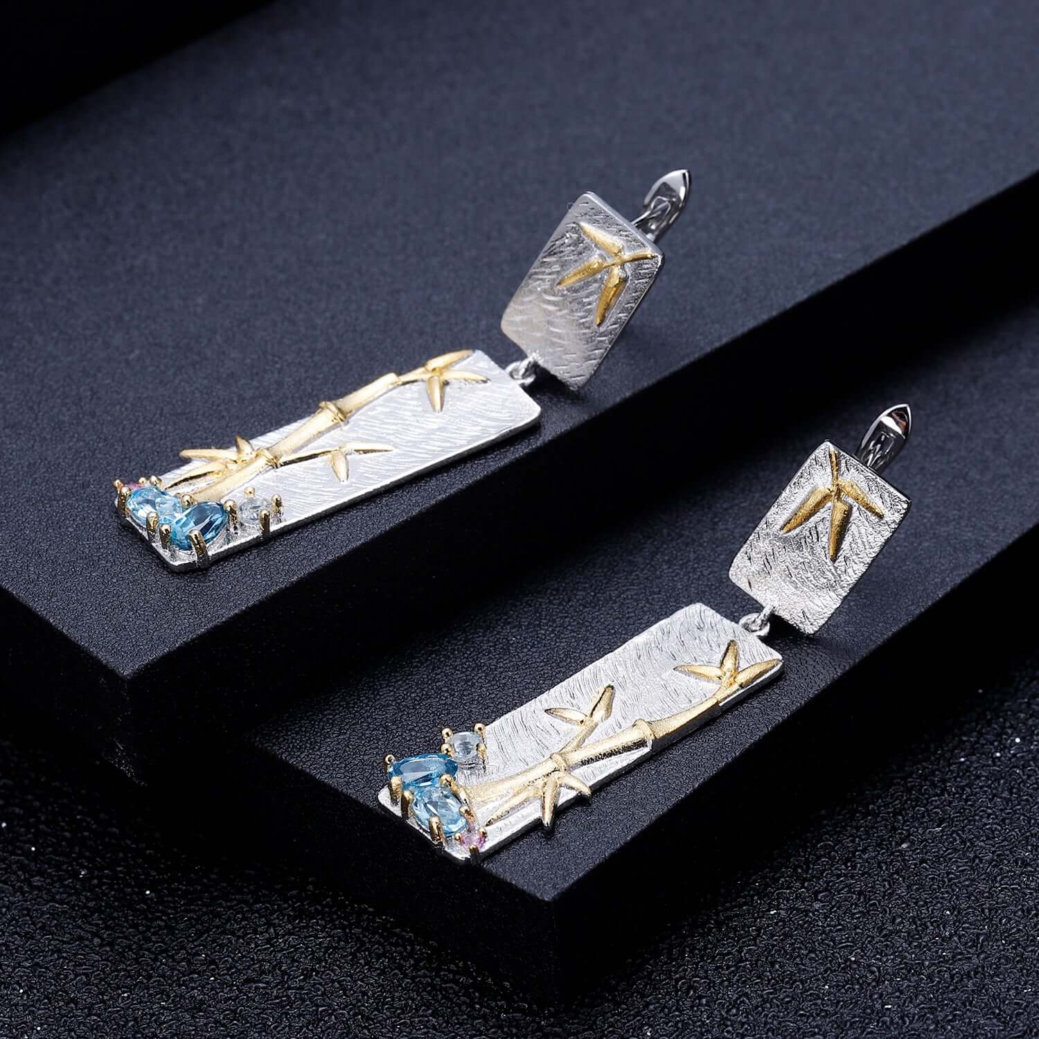 Multi - Color Bamboo Leaf Earrings - Taj Mahal Gems