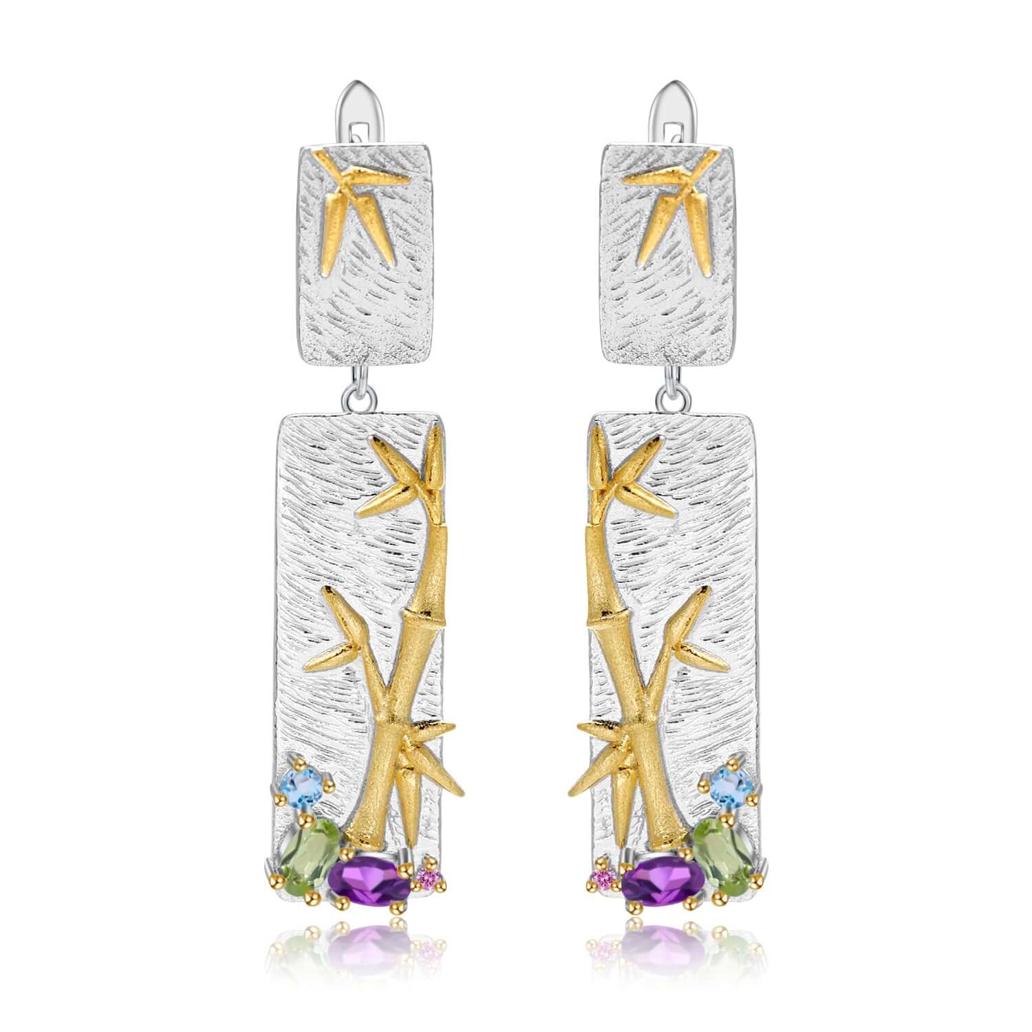 Multi - Color Bamboo Leaf Earrings - Taj Mahal Gems