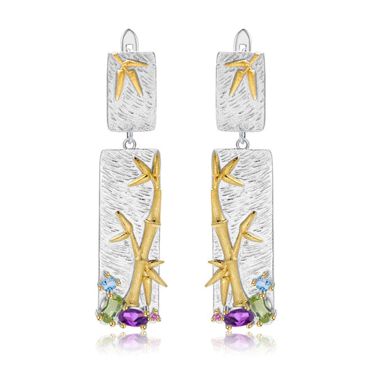 Multi - Color Bamboo Leaf Earrings - Taj Mahal Gems