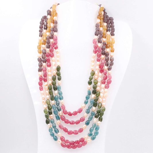 Multi - Color Quartz and Freshwater Pearl Necklace - Taj Mahal Gems
