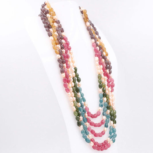 Multi - Color Quartz and Freshwater Pearl Necklace - Taj Mahal Gems