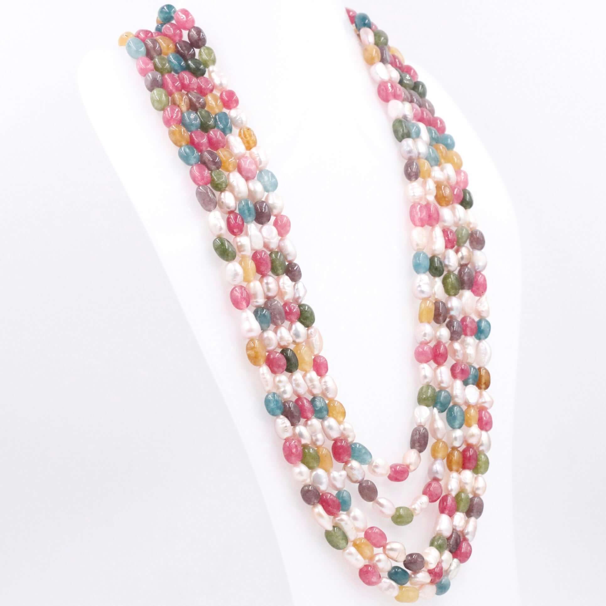 Multi Color Quartz and Pearl Necklace - Taj Mahal Gems