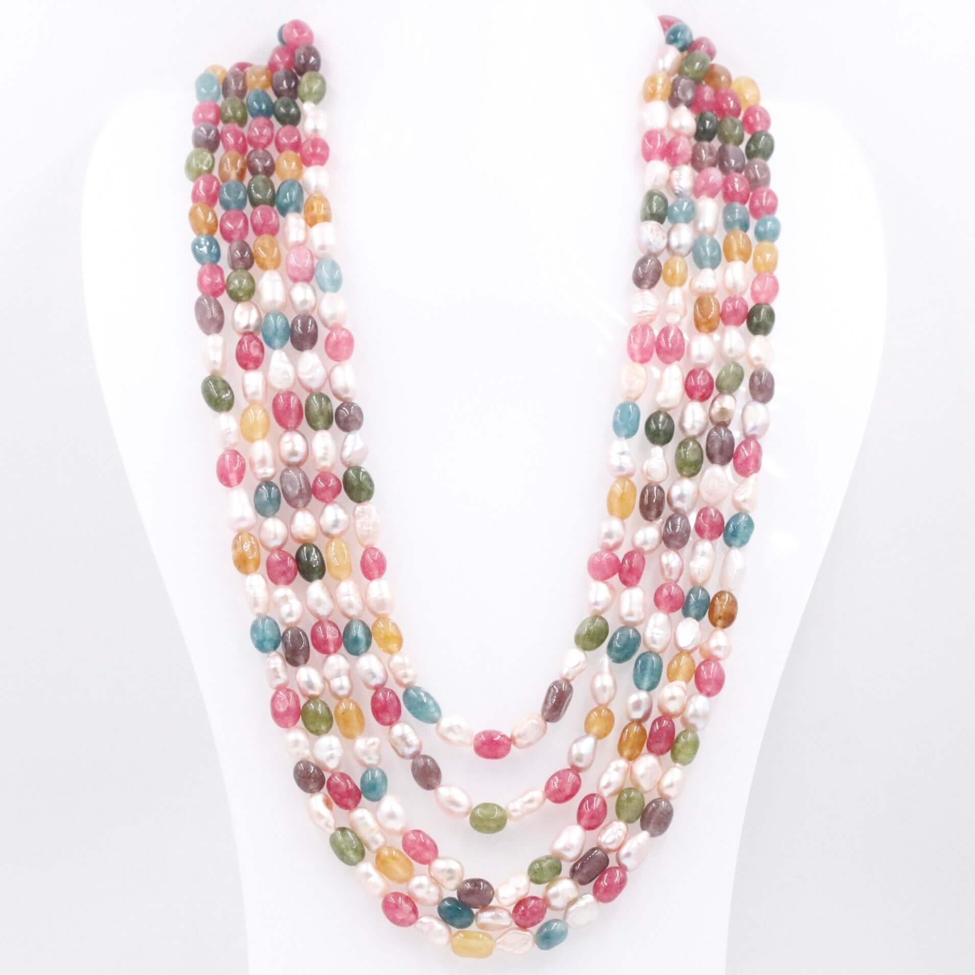 Multi Color Quartz and Pearl Necklace - Taj Mahal Gems