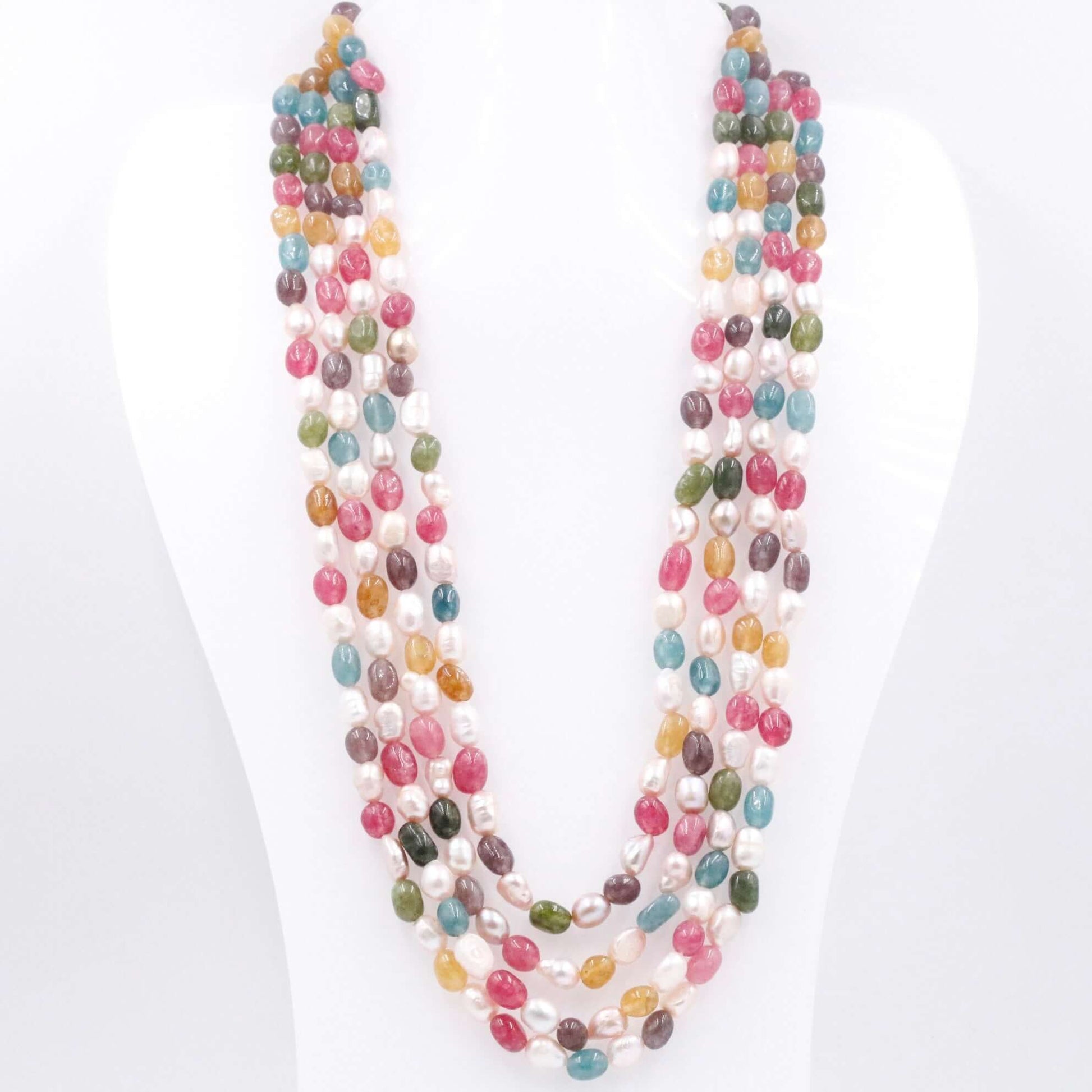 Multi Color Quartz and Pearl Necklace - Taj Mahal Gems