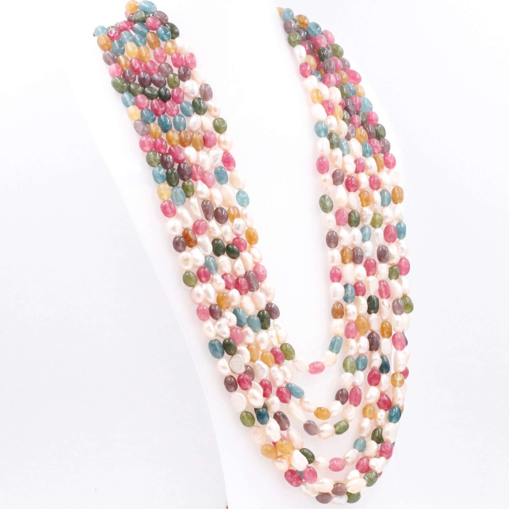 Multi Color Quartz and Pearl Necklace - Taj Mahal Gems