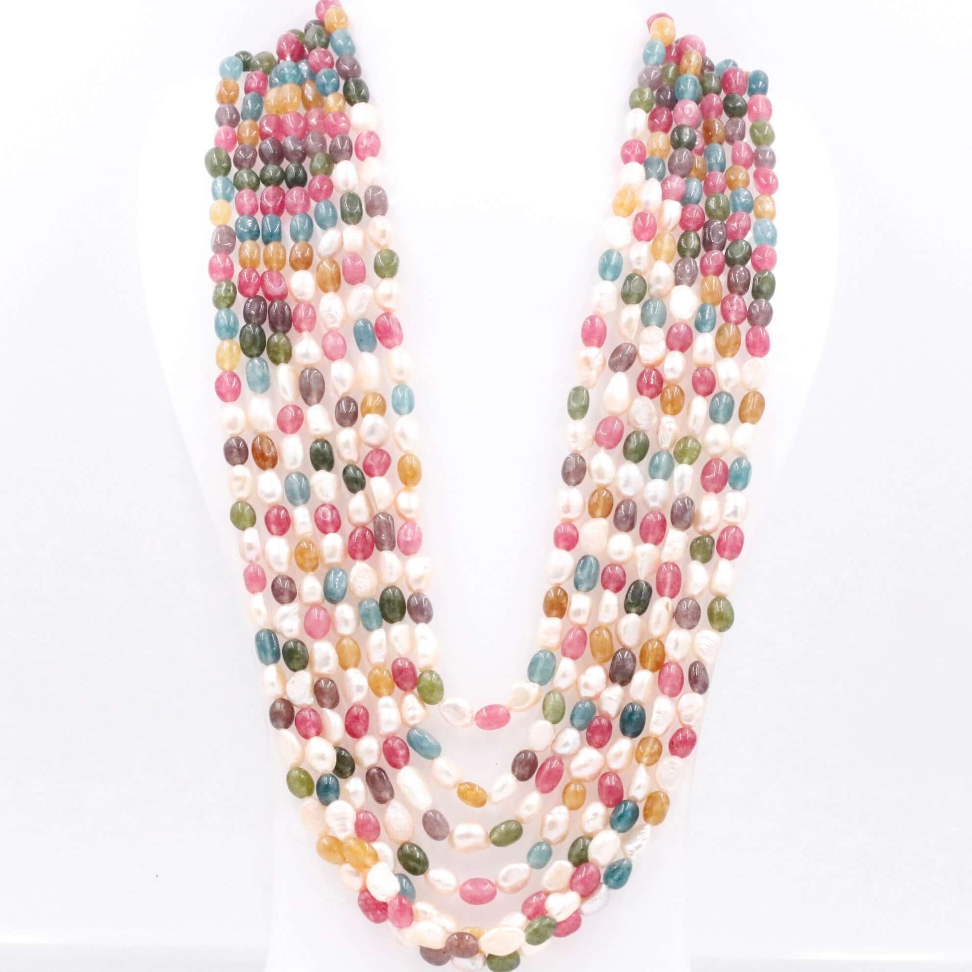 Multi Color Quartz and Pearl Necklace - Taj Mahal Gems