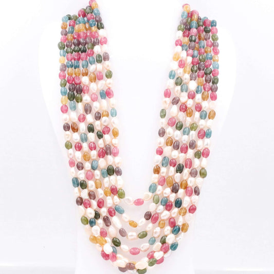 Multi Color Quartz and Pearl Necklace - Taj Mahal Gems