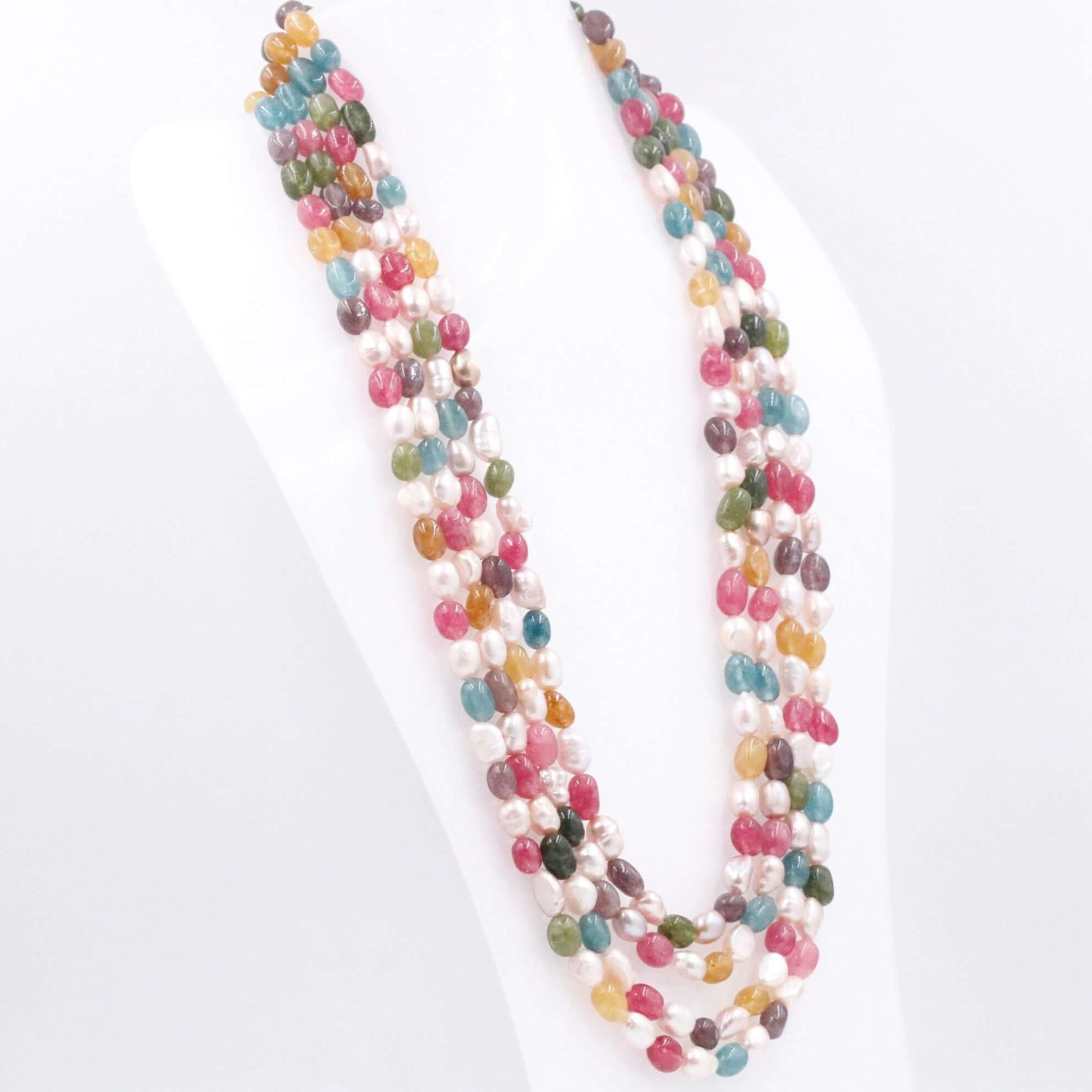 Multi Color Quartz and Pearl Necklace - Taj Mahal Gems