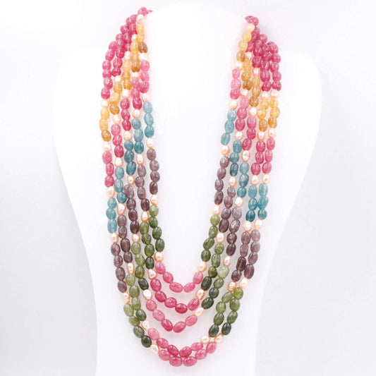 Multi Color Quartz with Freshwater Pearl Necklace - Taj Mahal Gems