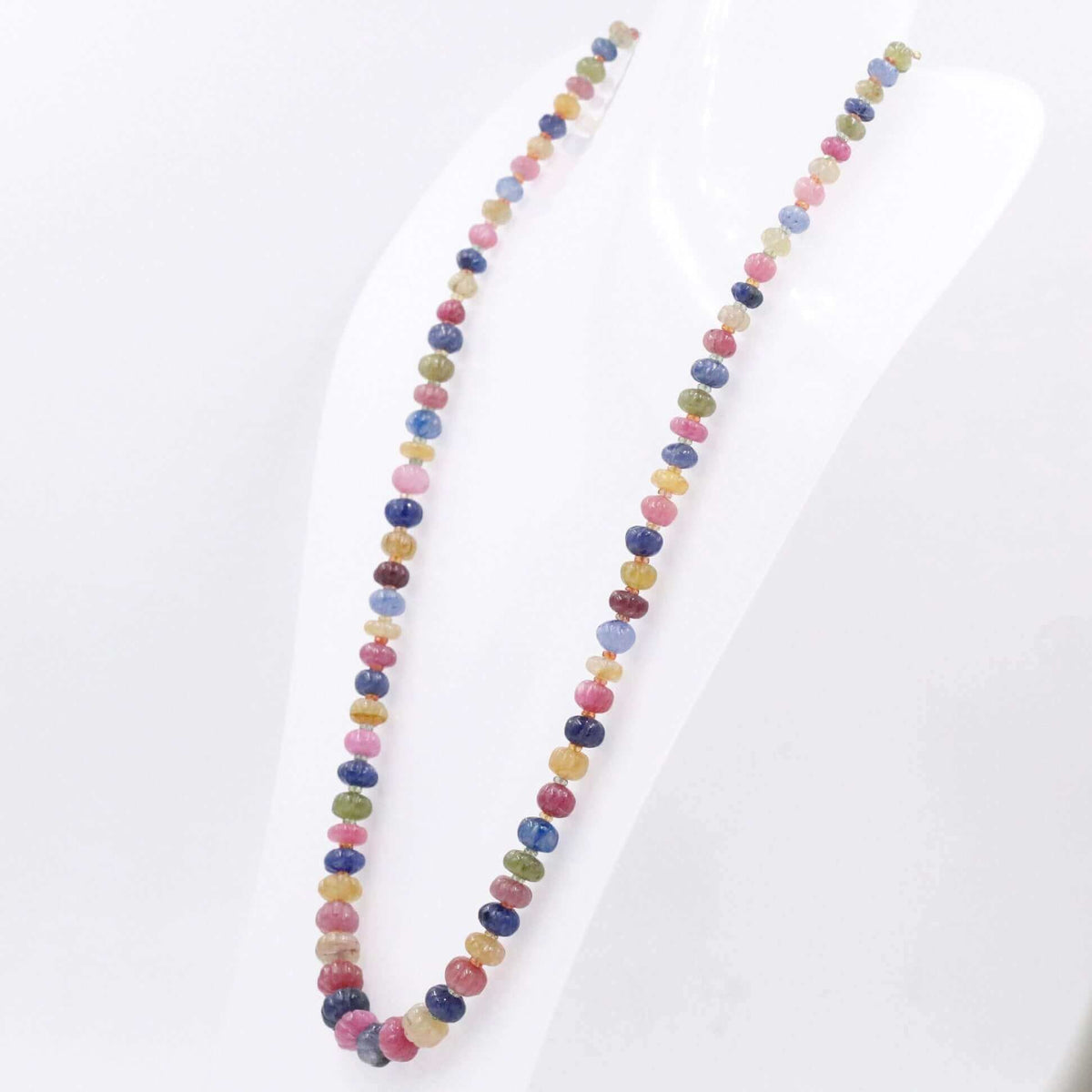 Multi-Colored Sapphire Ruby Necklace with carved pumpkin shape gemstones in various colors