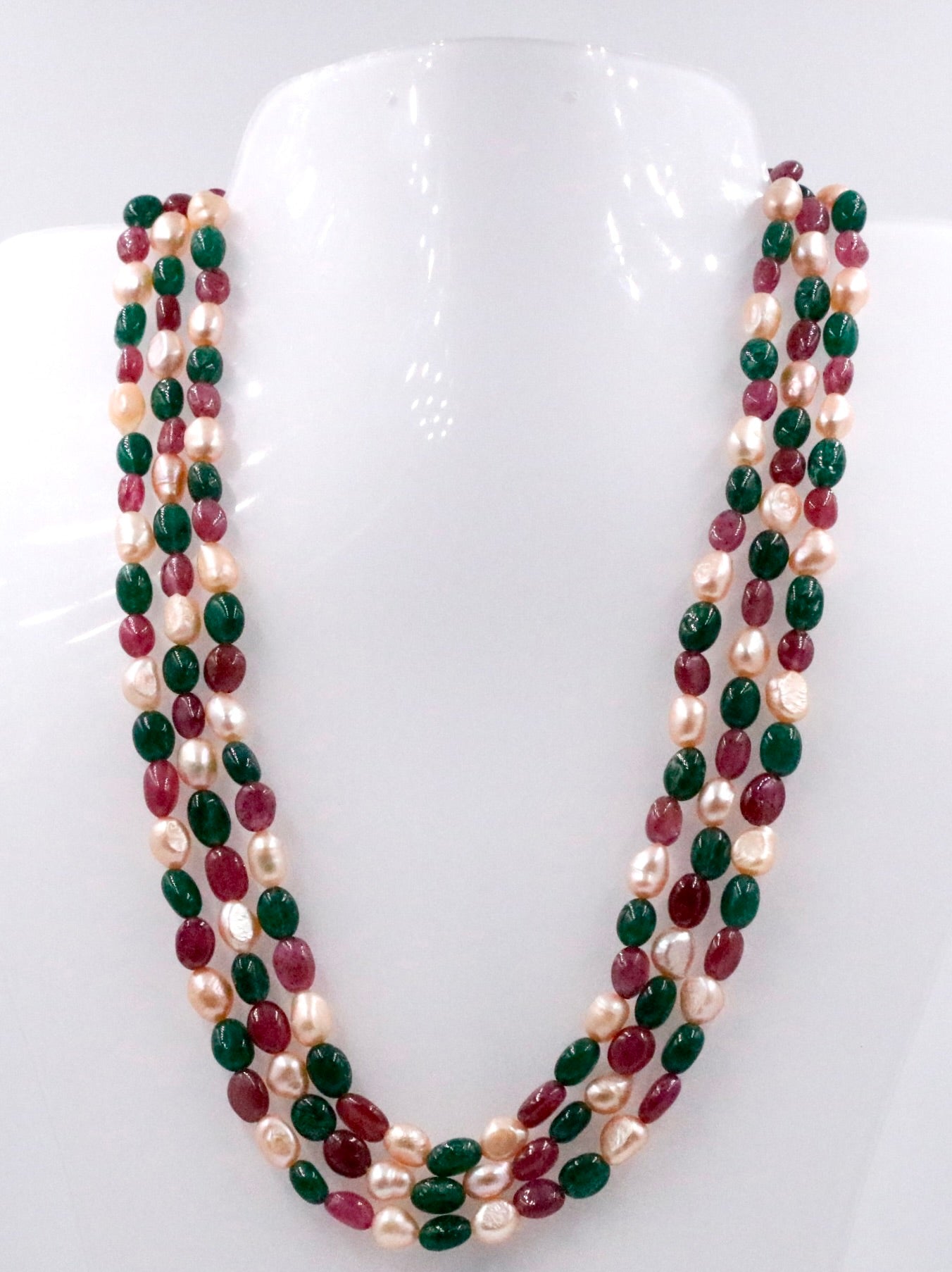 Multi - Gemstone Aventurine Quartz Ruby Freshwater Pearl Necklace - Taj Mahal Gems