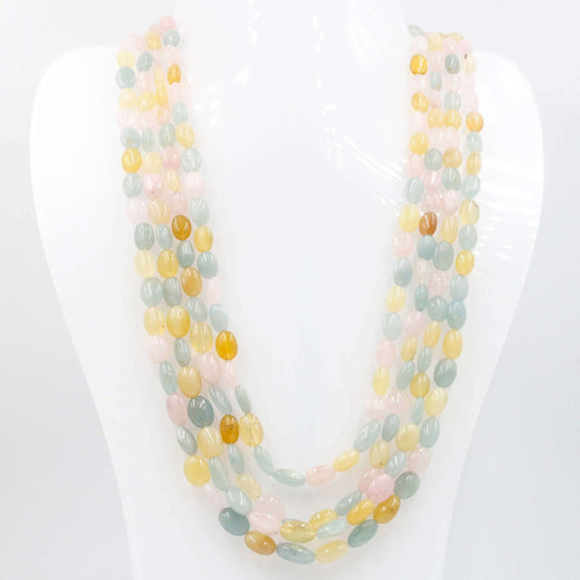 Multi Gemstone Necklace - Aquamarine Morganite Heliodor Yellow Beryl - Taj Mahal Gems