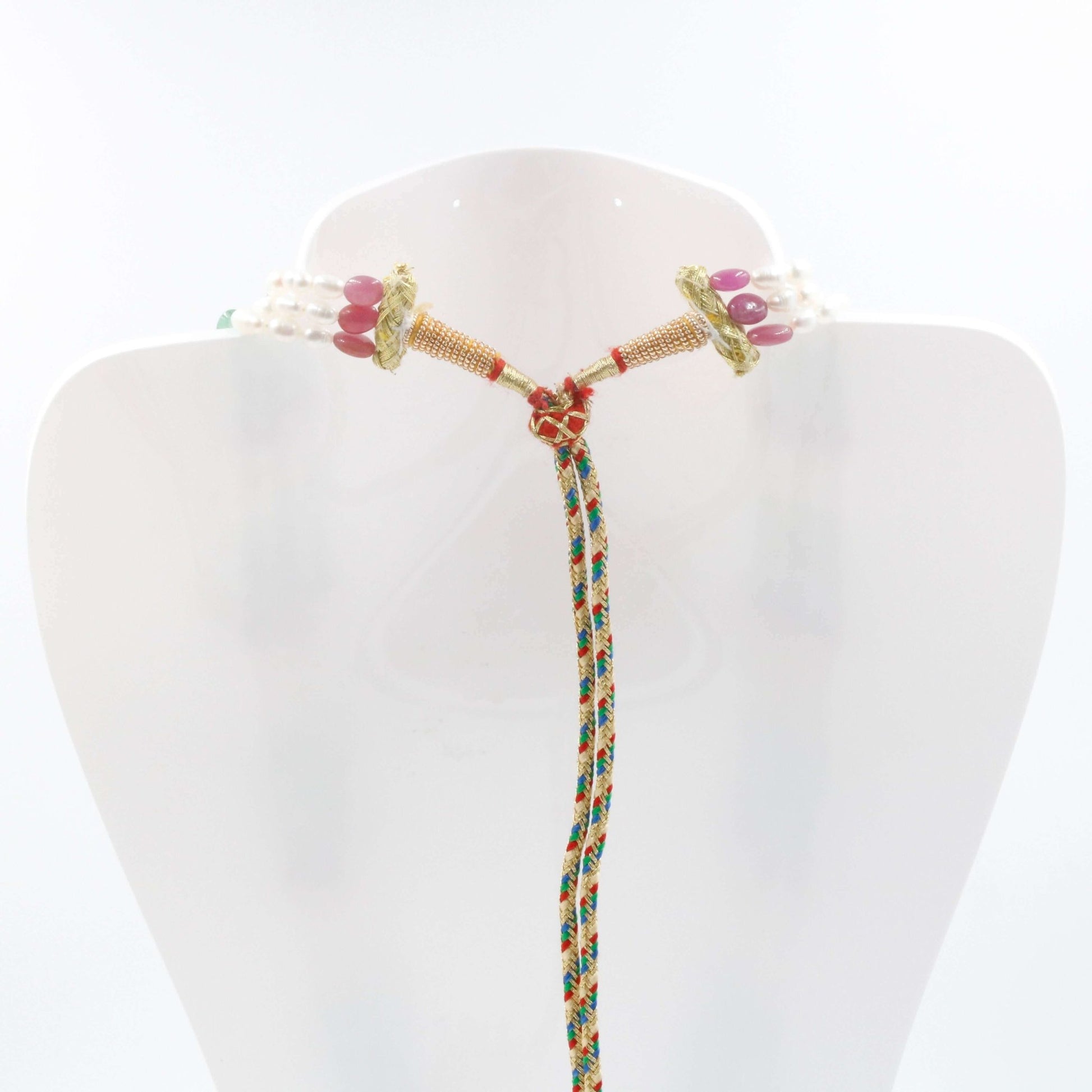 Multi Gemstone Necklace - Aventurine Pearl Ruby Beads - Taj Mahal Gems
