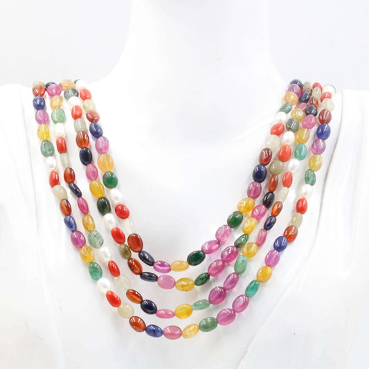 Multi Strand Navratna Necklace - Taj Mahal Gems