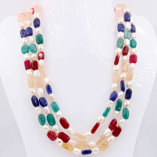 MultiColor Quartz with Fresh Water Pearl Necklace - Taj Mahal Gems
