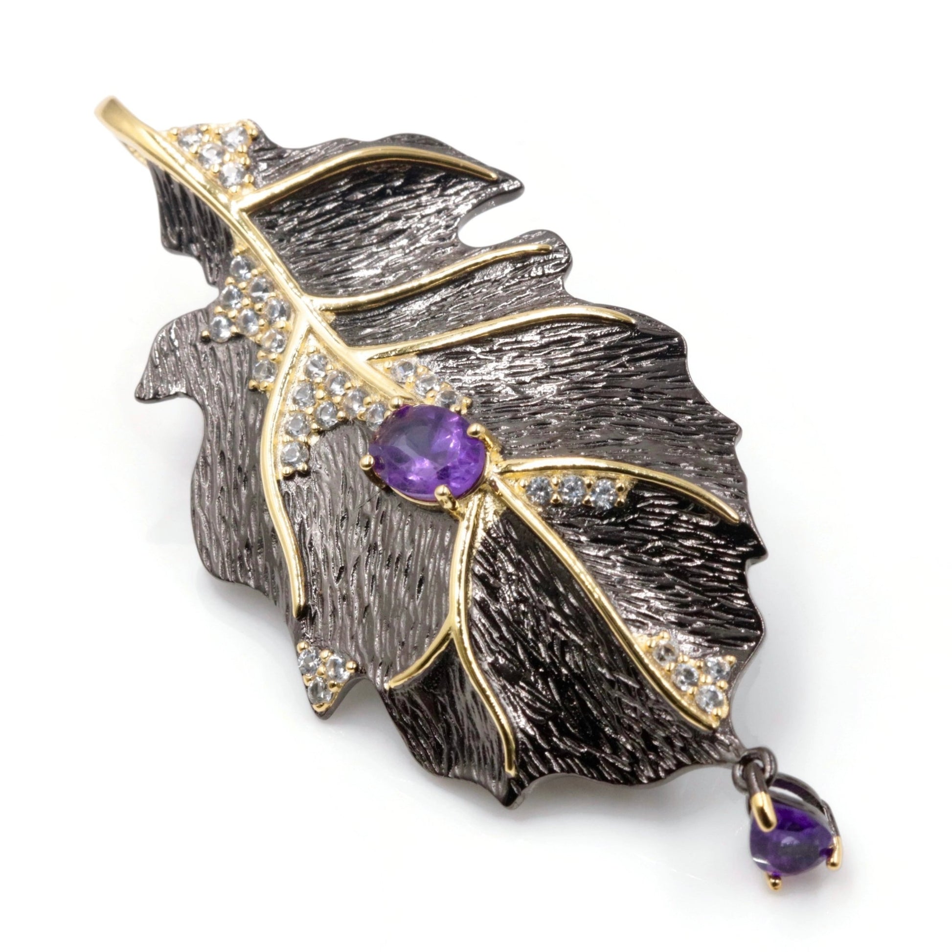 Natural Amethyst Leaf Pendant - Taj Mahal Gems