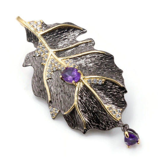 Natural Amethyst Leaf Pendant - Taj Mahal Gems