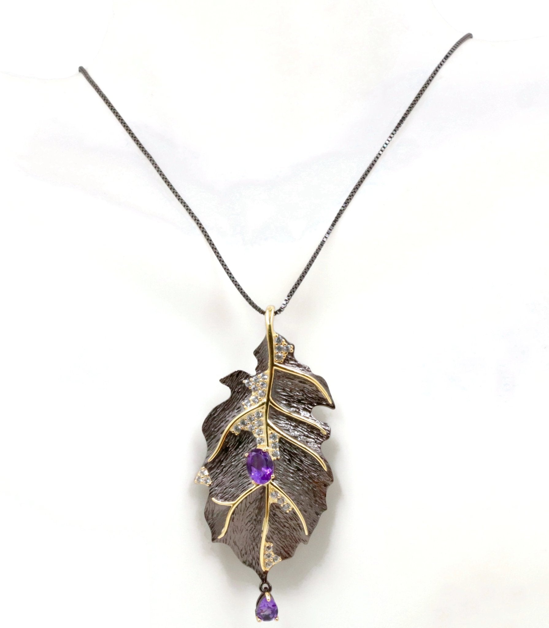 Natural Amethyst Leaf Pendant - Taj Mahal Gems