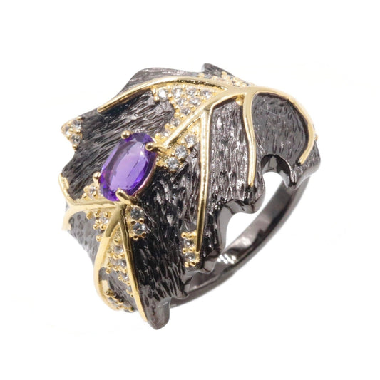 Natural Amethyst Leaf Ring - Taj Mahal Gems