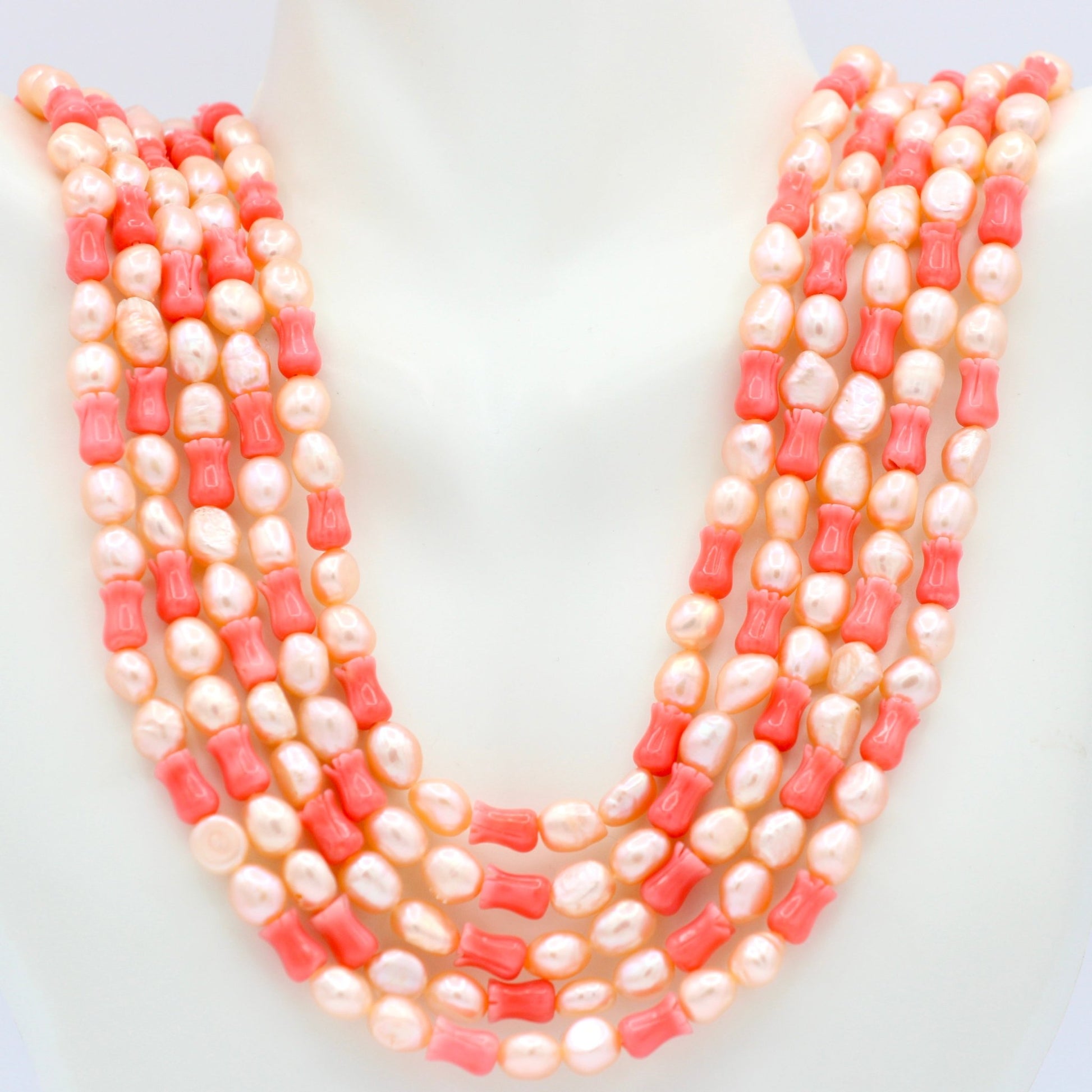 Natural Carved Coral with Pearl Necklace - Taj Mahal Gems