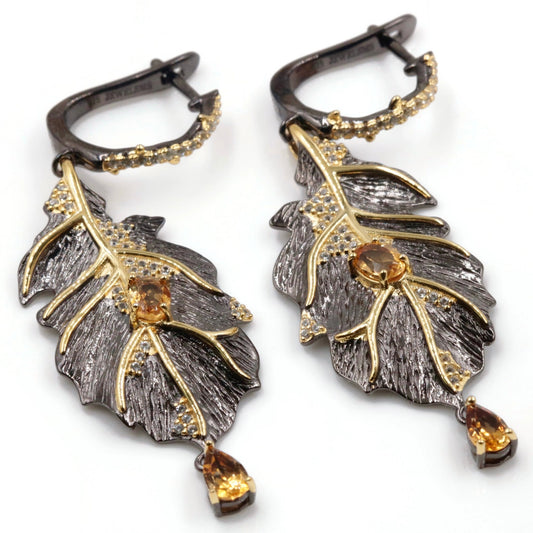 Natural Citrine Leaf Earrings - Taj Mahal Gems