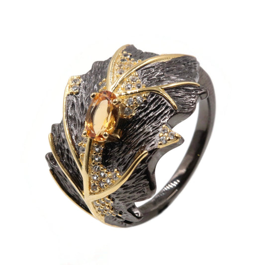 Natural Citrine Leaf Ring - Taj Mahal Gems