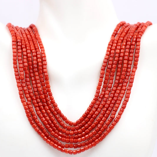 Natural Coral Beaded Multi - Strand Necklace - Taj Mahal Gems