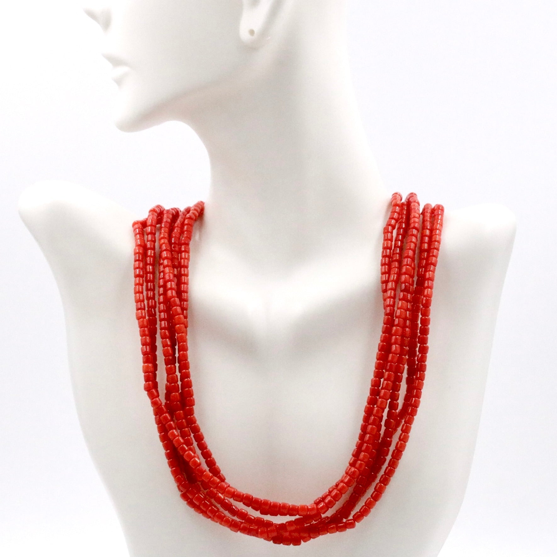 Natural Coral Beaded Multi - Strand Necklace - Taj Mahal Gems