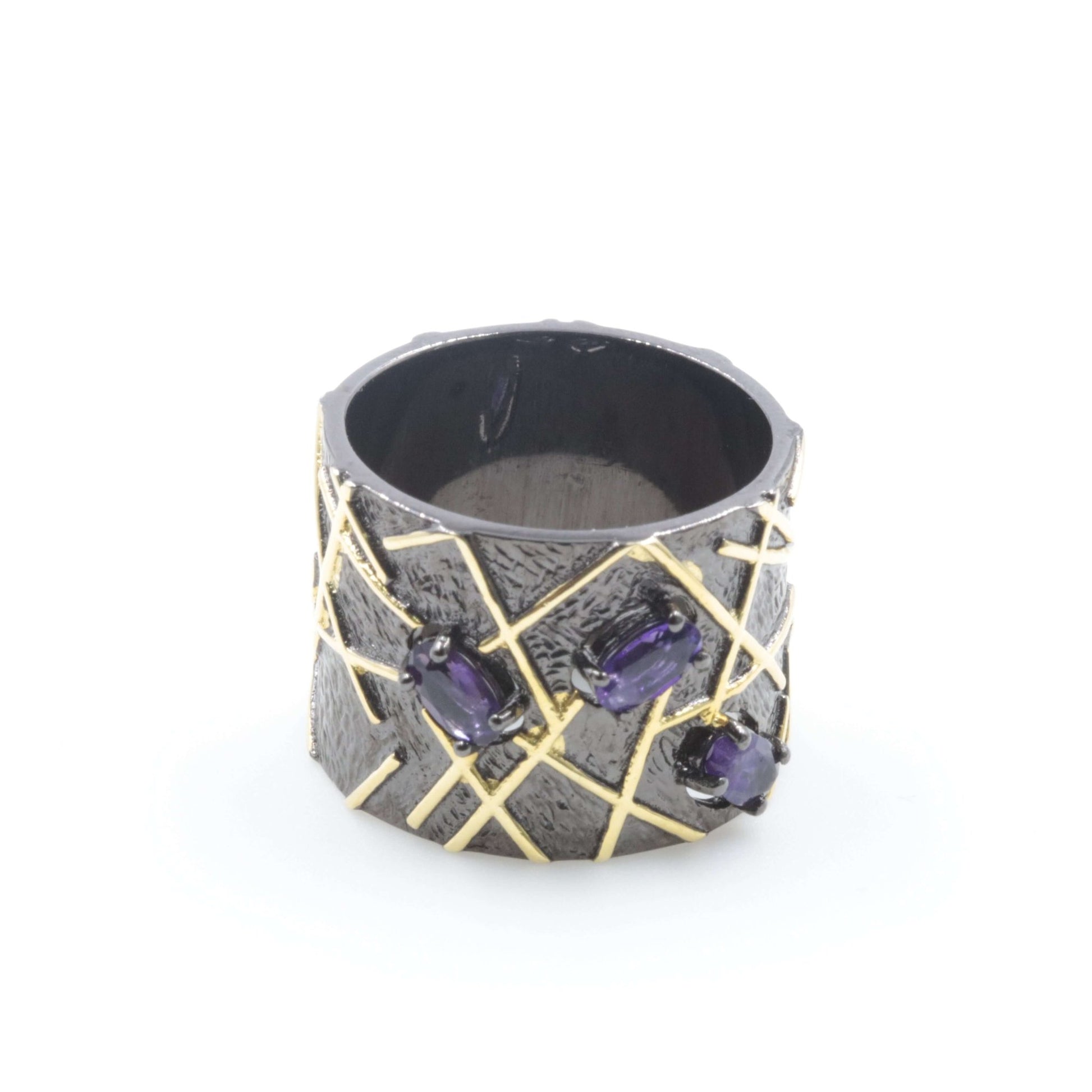 Natural Gemstone Ring Set - Blue Topaz Amethyst Garnet - Taj Mahal Gems