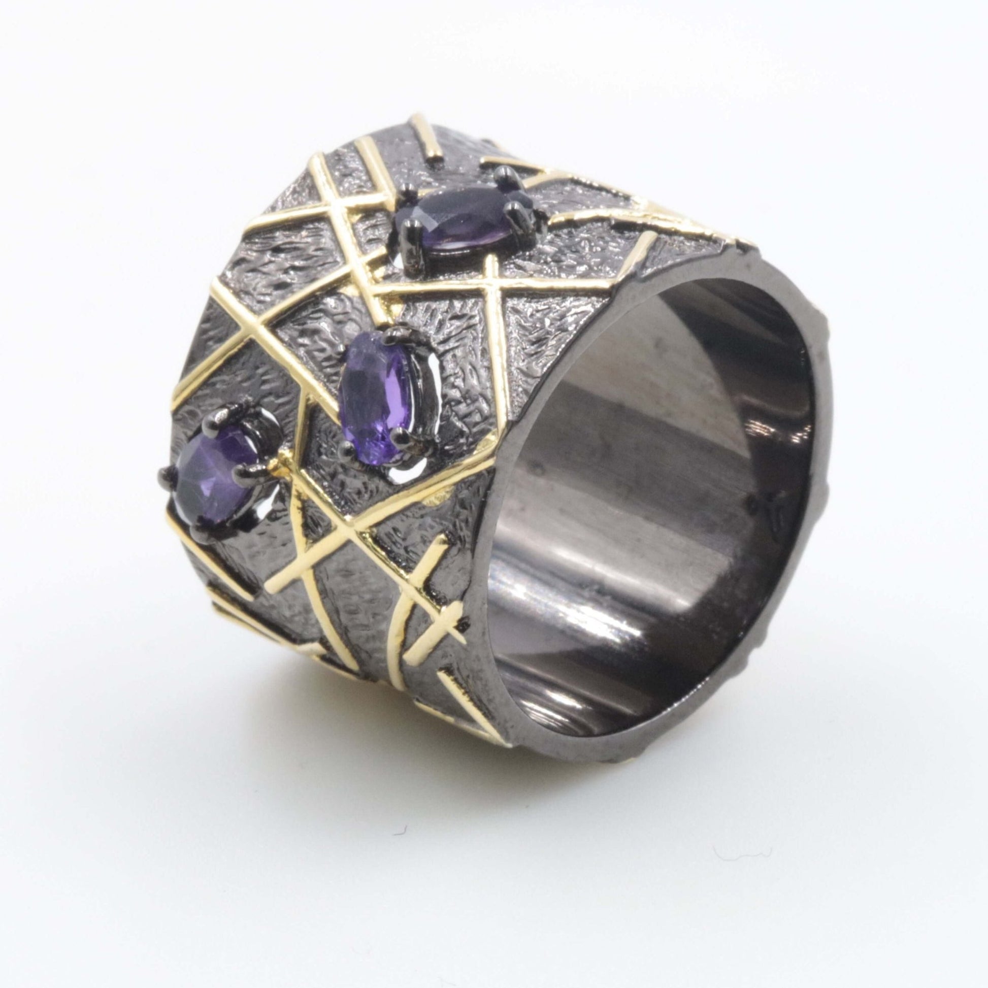 Natural Gemstone Ring Set - Blue Topaz Amethyst Garnet - Taj Mahal Gems