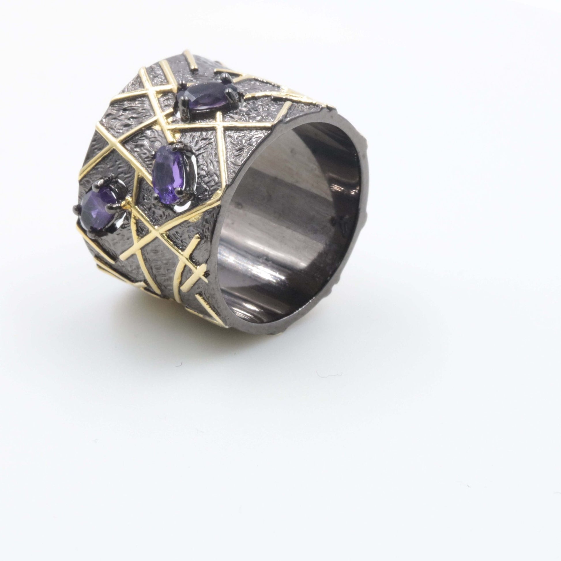 Natural Gemstone Ring Set - Blue Topaz Amethyst Garnet - Taj Mahal Gems