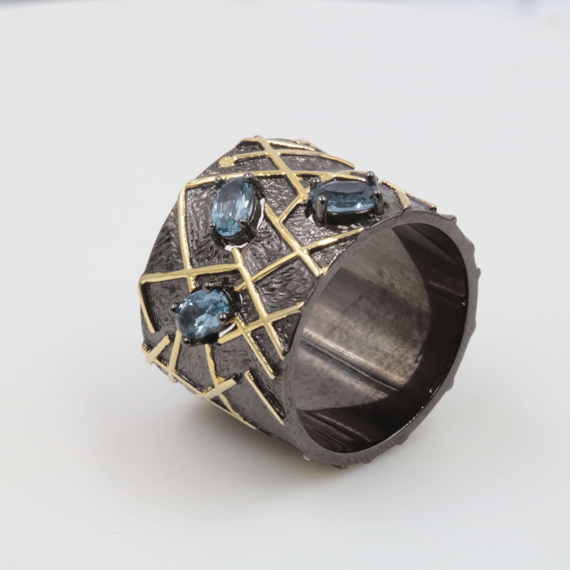 Natural Gemstone Ring Set - Blue Topaz Amethyst Garnet - Taj Mahal Gems