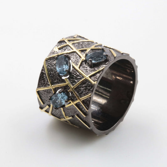 Natural Gemstone Ring Set - Blue Topaz Amethyst Garnet - Taj Mahal Gems