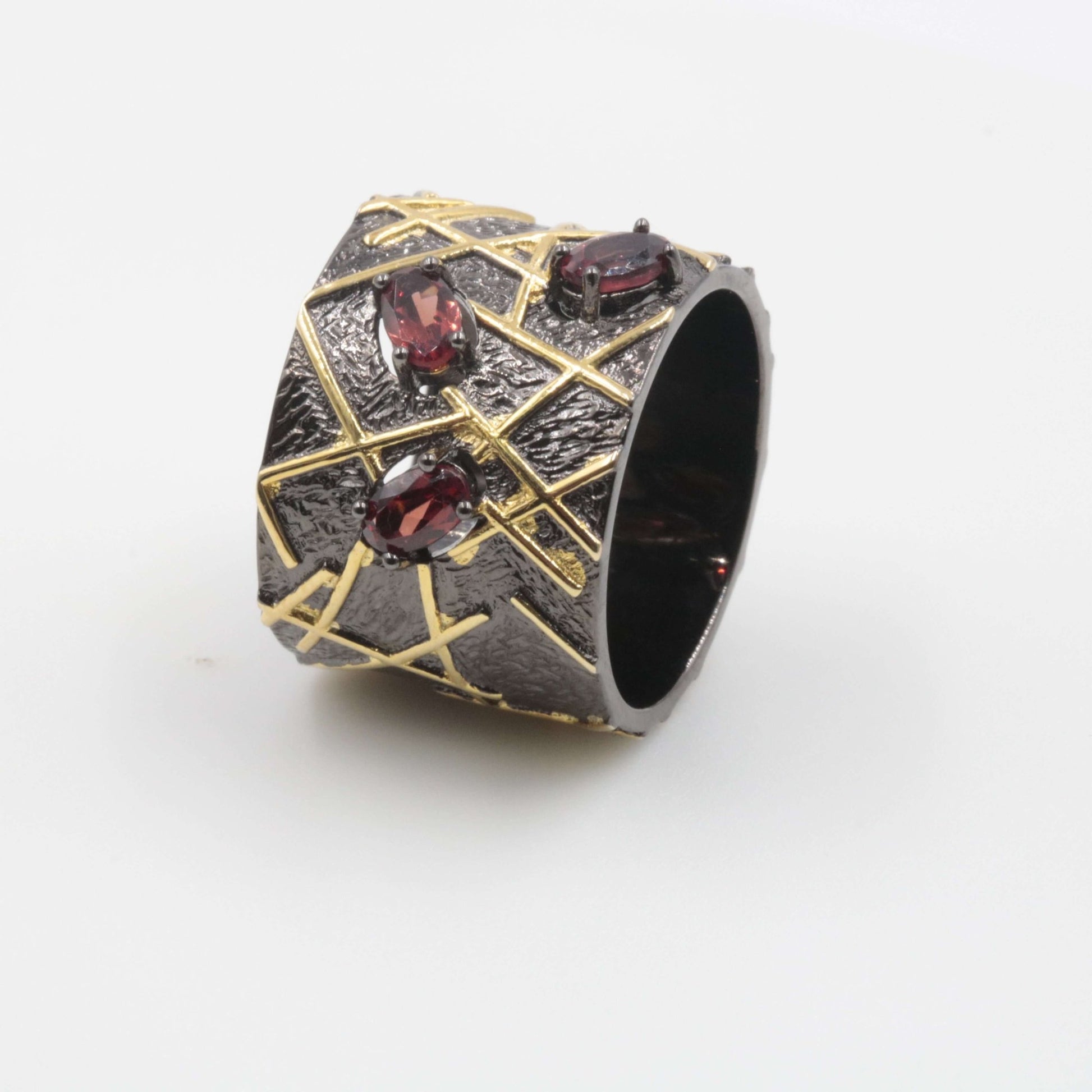 Natural Gemstone Ring Set - Blue Topaz Amethyst Garnet - Taj Mahal Gems