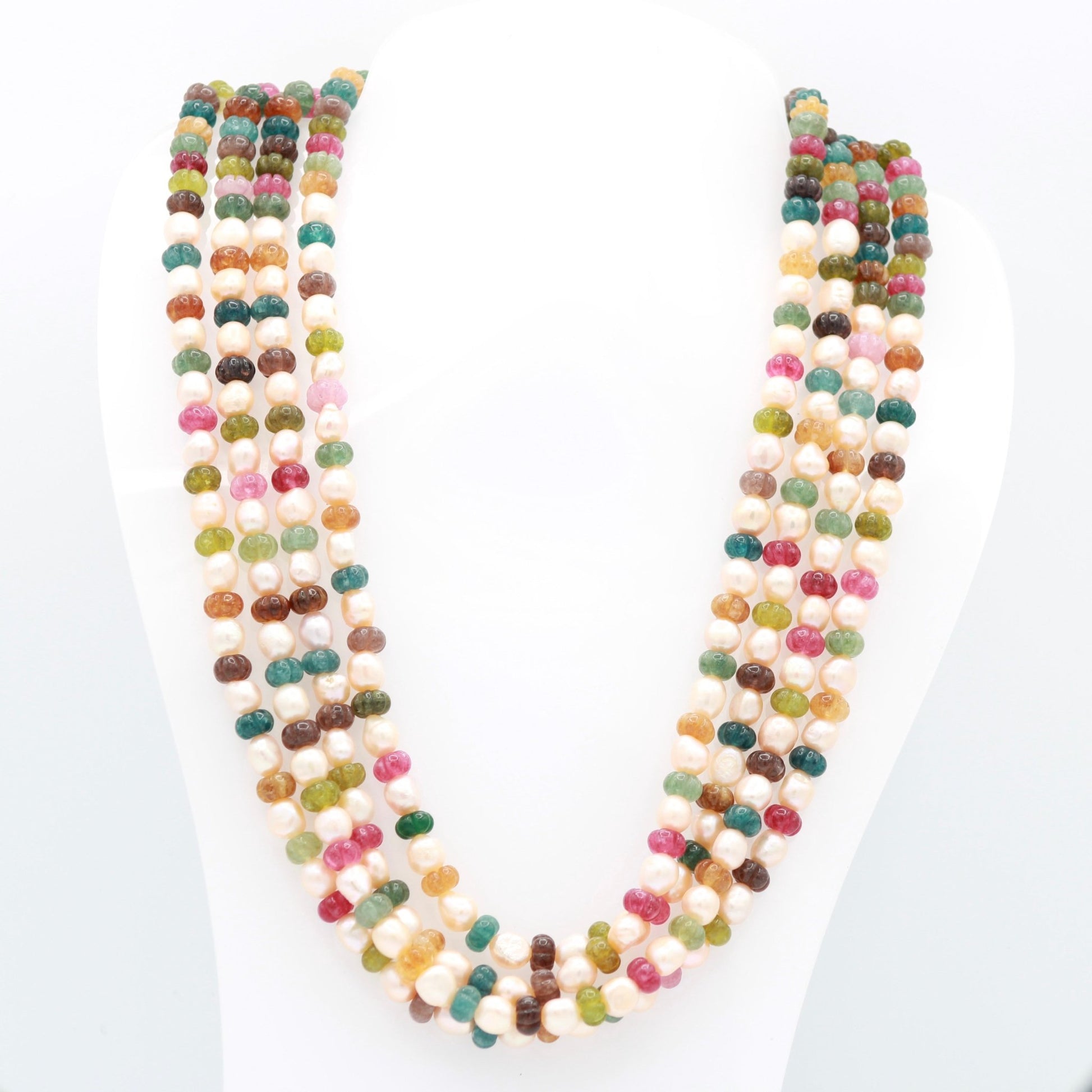 Natural Multi Color Pumpkin with Pearl Necklace - Taj Mahal Gems
