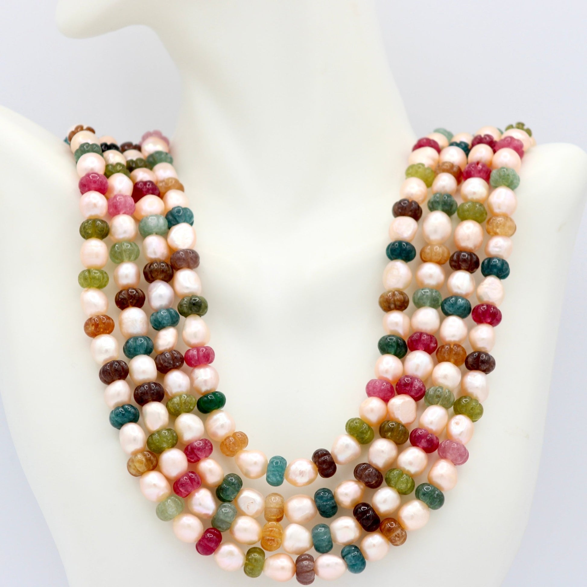 Natural Multi Color Pumpkin with Pearl Necklace - Taj Mahal Gems