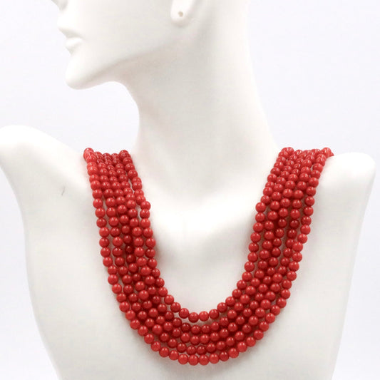 Natural Orange Coral Multi - Strand Beaded Necklace - Taj Mahal Gems