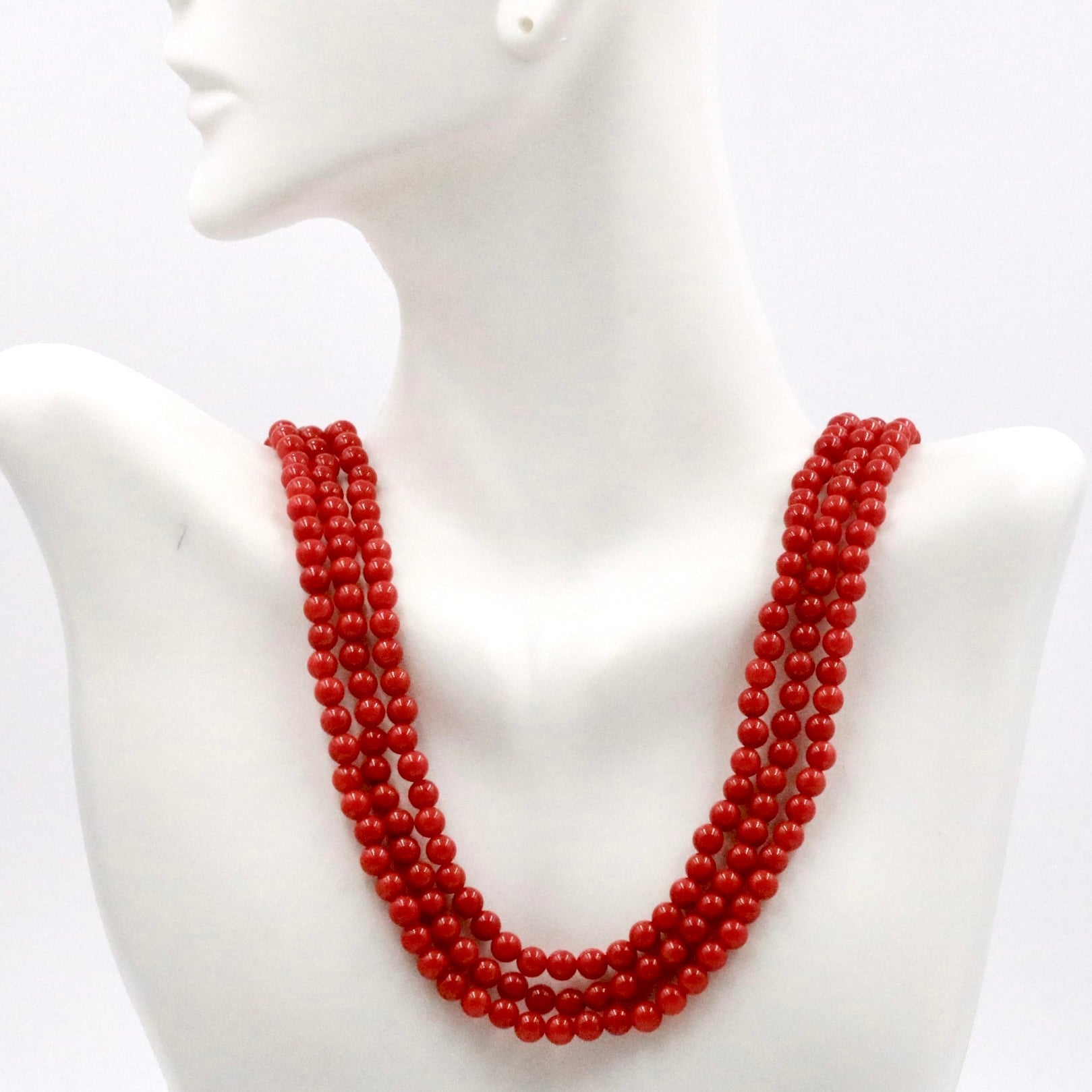 Natural Orange Coral Multi - Strand Beaded Necklace - Taj Mahal Gems