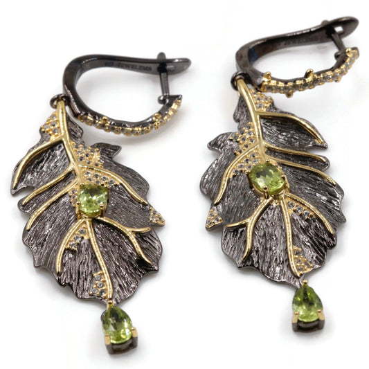 Natural Peridot Leaf Earrings - Taj Mahal Gems