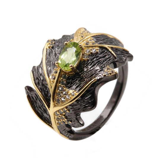 Natural Peridot Leaf Ring - Taj Mahal Gems