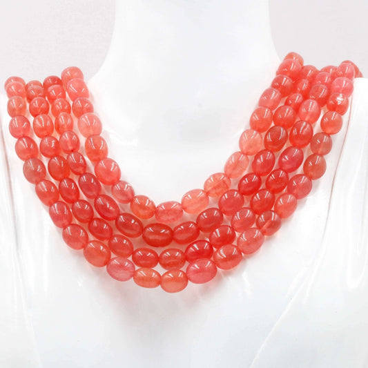 Natural Pink Peach Quartz Beaded Necklace - Taj Mahal Gems
