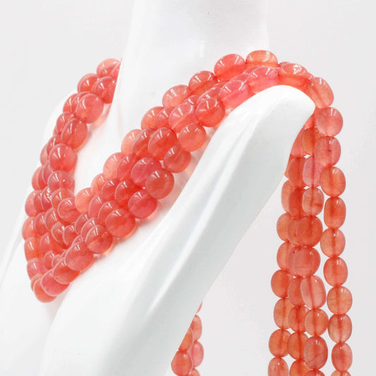 Natural Pink Peach Quartz Beaded Necklace - Taj Mahal Gems