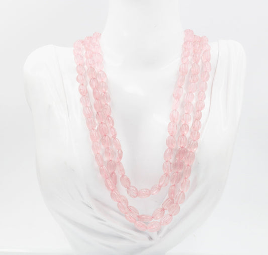 Natural Rose Quartz Pumpkin Beaded Necklace - Taj Mahal Gems