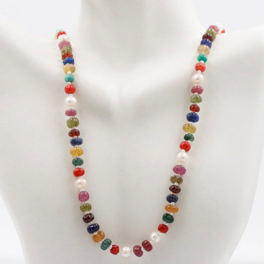 Navaratna Pumpkin Beads Necklace - Taj Mahal Gems