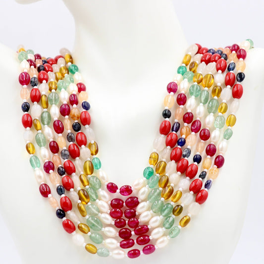 Navrathna Beaded Necklace - Taj Mahal Gems