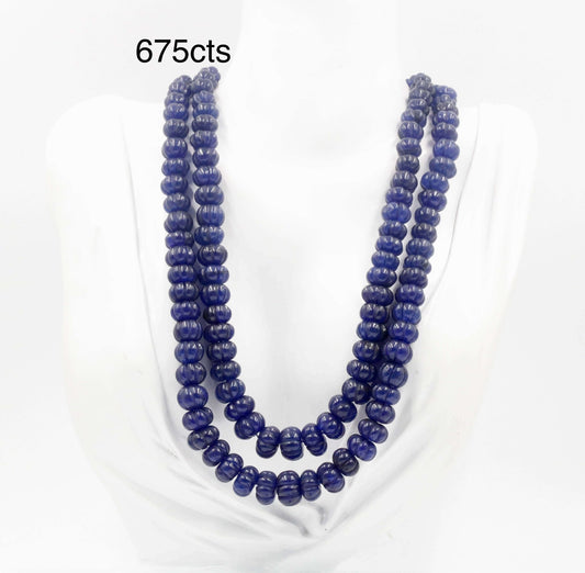 Navy Blue Quartz Pumpkin Beads Necklace - Taj Mahal Gems