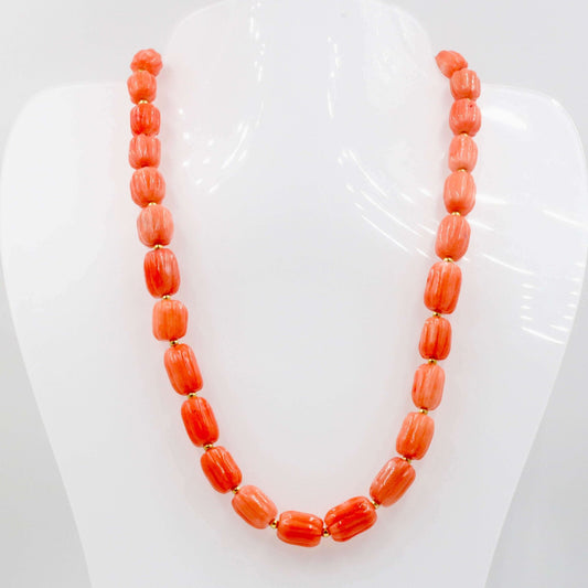 Orange Coral Pumpkin Beads Necklace - Taj Mahal Gems