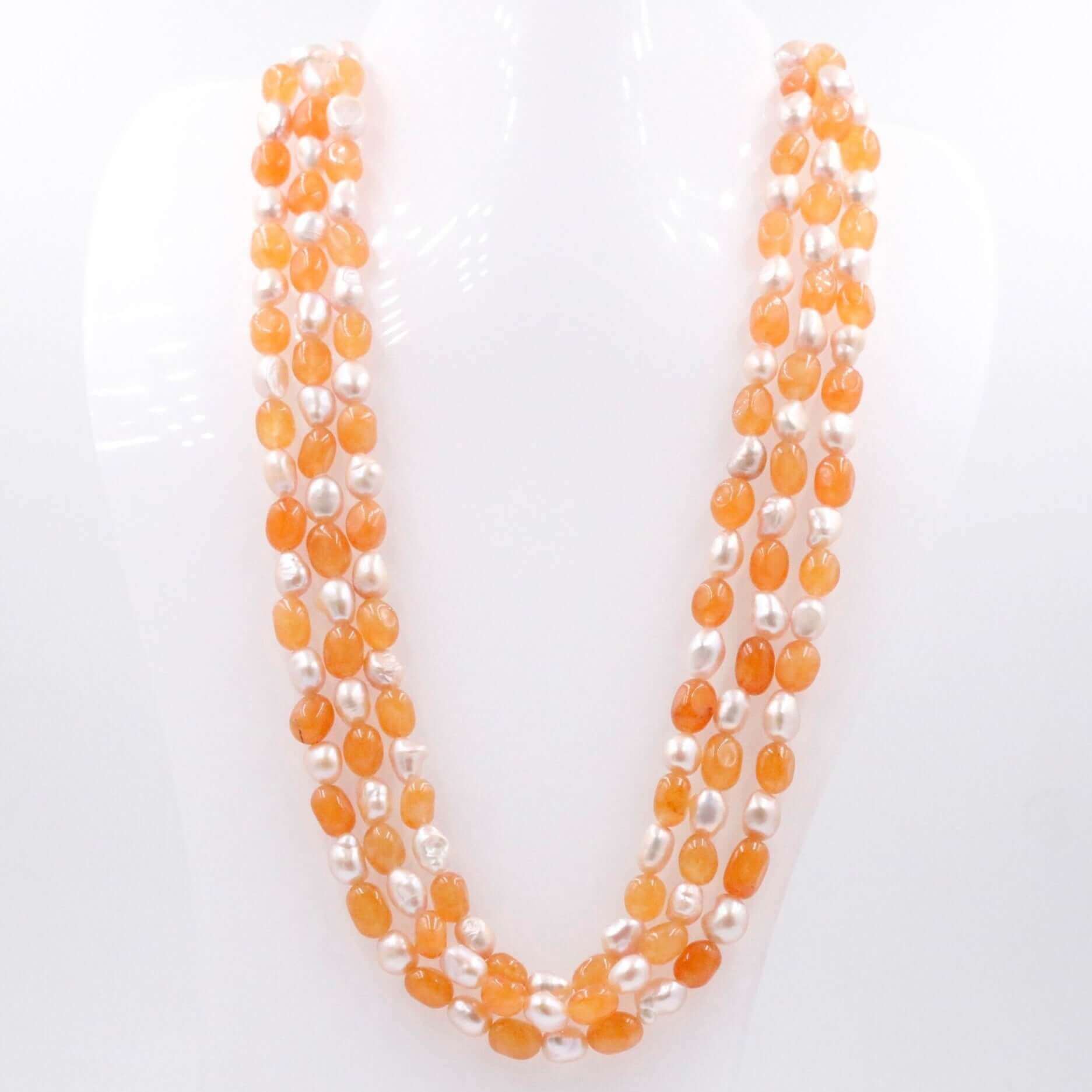 Orange Quartz and Freshwater Pearl Necklace - Taj Mahal Gems