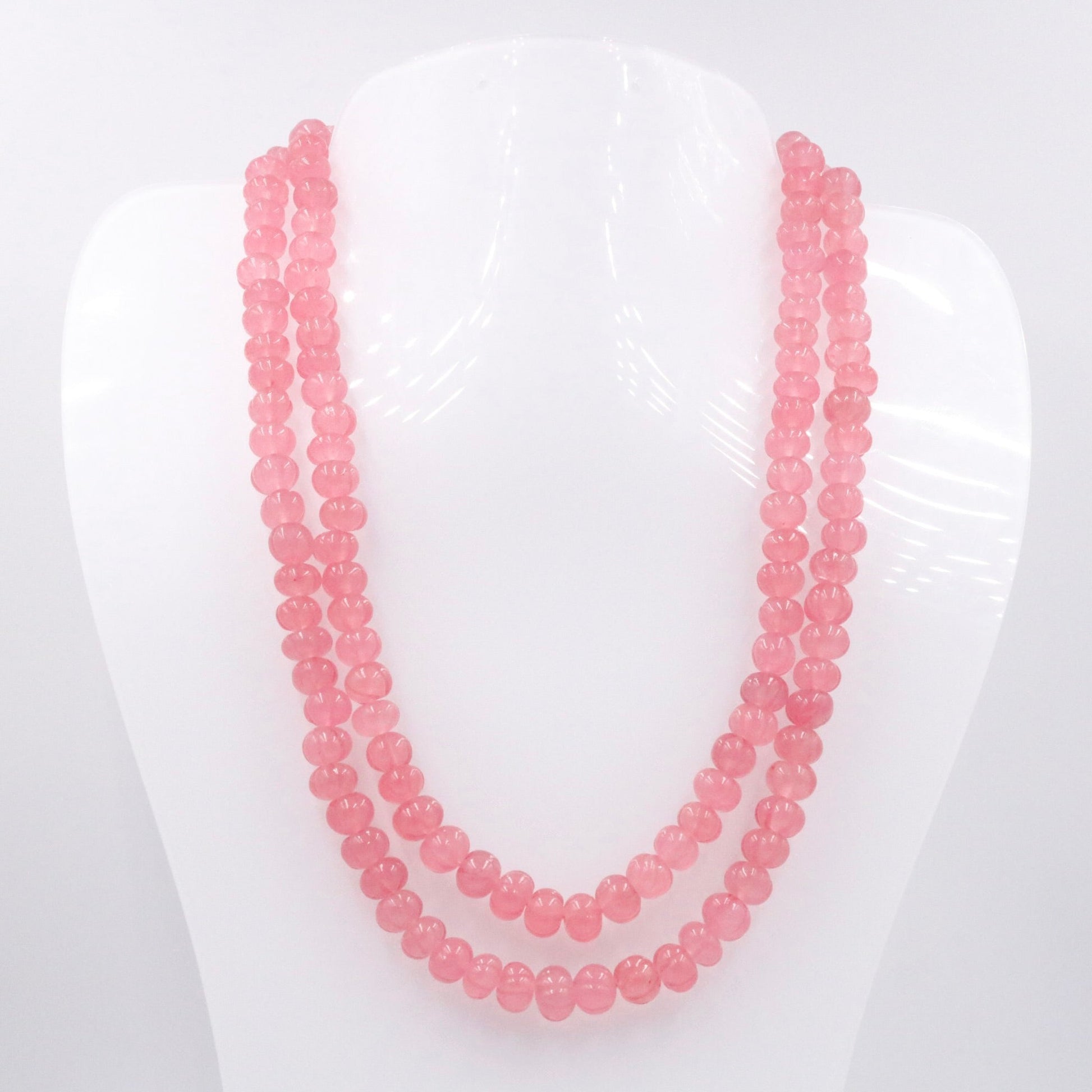 Peach Quartz Pumpkin Beads Necklace - Taj Mahal Gems