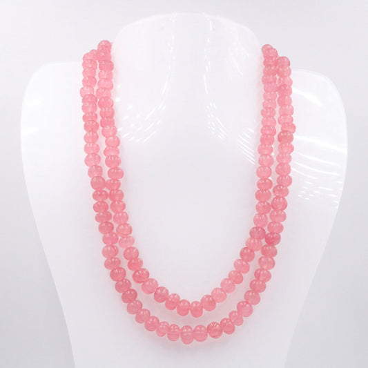 Peach Quartz Pumpkin Beads Necklace - Taj Mahal Gems